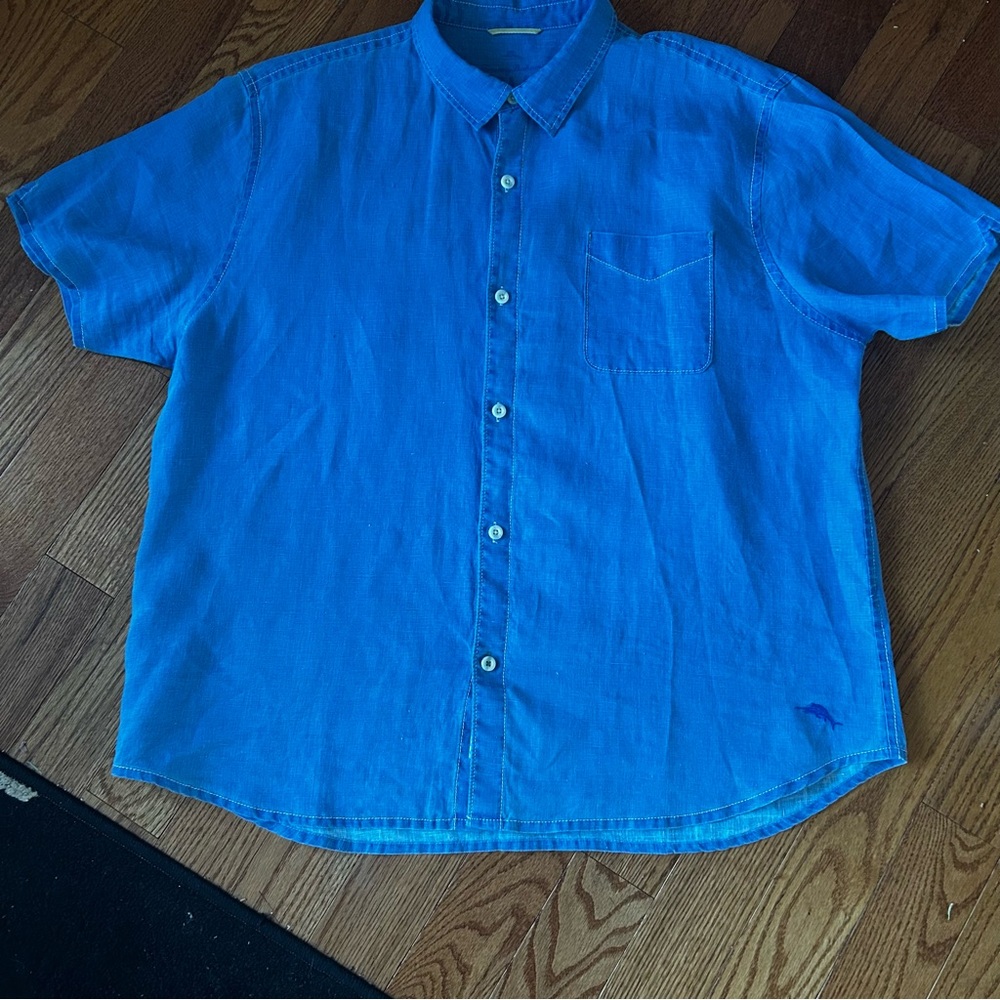 Tommy Bahama Relax Blue Linen Button Down Shirt 3XL Coastal Casual Luxury EUC